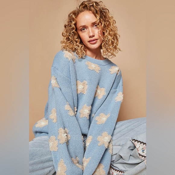 Daisy Pattern Drop Shoulder Sweater